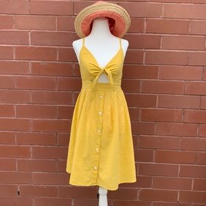 Fancy Inn Yellow Tie Front Midi Dress
